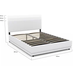 Lit coffre double OWEN avec LED intégrées + tête de lit et sommier 140 x 190 cm PVC blanc