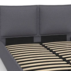 Lit coffre double PILOU avec tête de lit oreiller et sommier 140 x 190 cm tissu gris anthracite