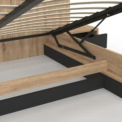 Lit coffre double SANTA avec tête de lit + tables de chevet intégrées et sommier 160 x 200 cm bois et noir