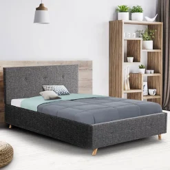 Lit coffre double scandinave LULEA avec tête de lit et sommier 140 x 190 cm tissu gris anthracite
