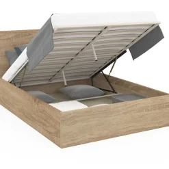 Lit coffre double SEASIDE avec tête de lit et sommier 160 x 200 cm façon hêtre