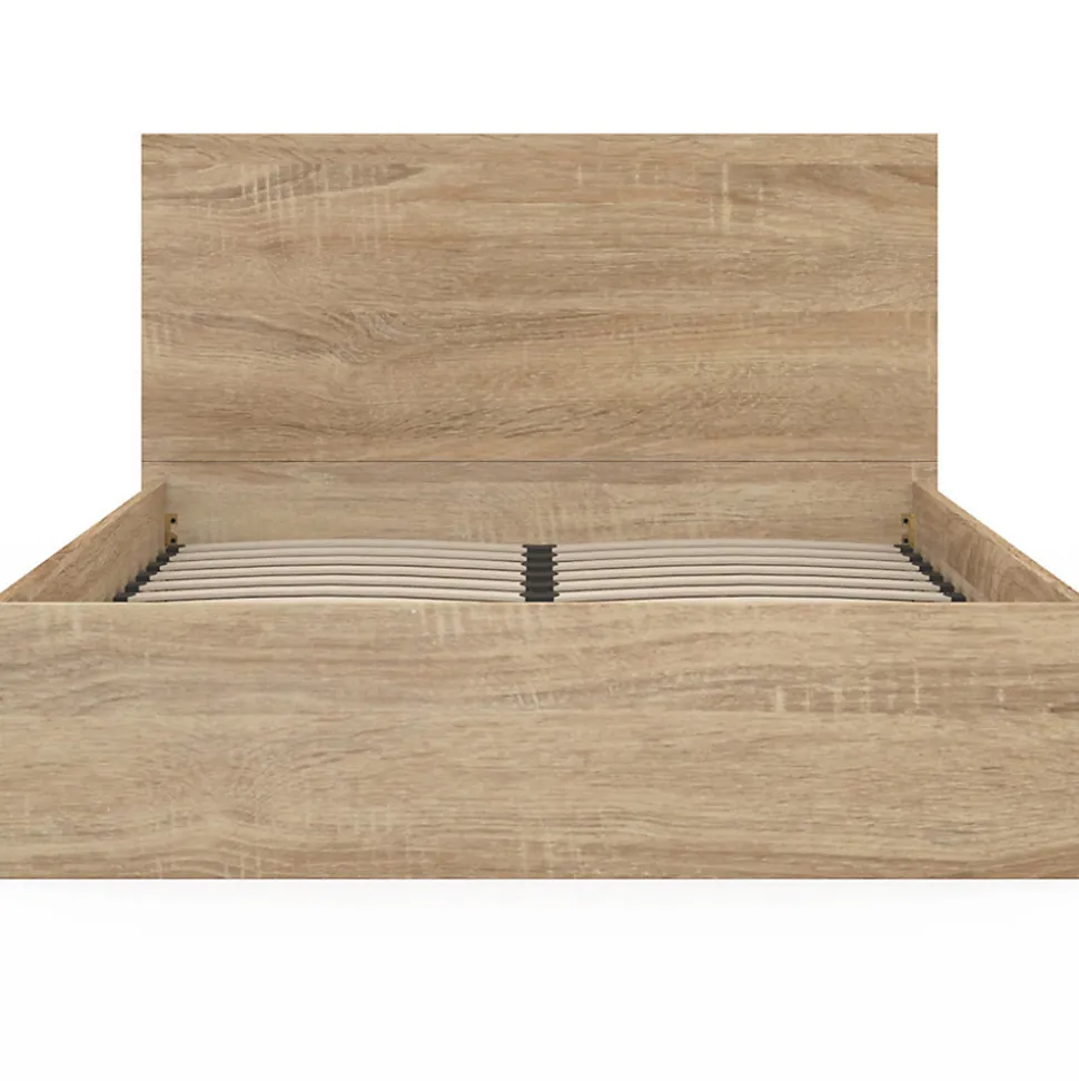 Lit coffre double SEASIDE avec tête de lit et sommier 160 x 200 cm façon hêtre