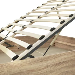 Lit coffre double SEASIDE avec tête de lit et sommier 160 x 200 cm façon hêtre