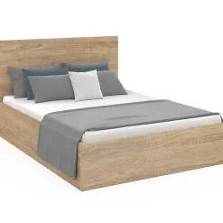 Lit coffre double SEASIDE avec tête de lit et sommier 160 x 200 cm façon hêtre