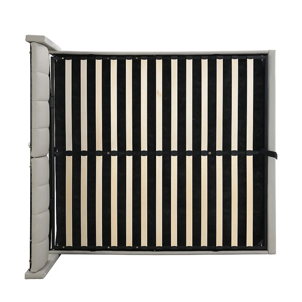 Lit Coffre Double 140x190 cm - Lit Capitonné avec LED et Rangement Hydraulique - Sans Matelas - Gris