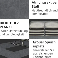 Lit Coffre Double 160x200 cm - Moderne en Velours Hollandais avec Vérin Hydraulique, Sans Tête de Lit - Gris - Sans Matelas