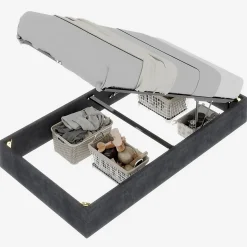 Lit Coffre Double 160x200 cm - Moderne en Velours Hollandais avec Vérin Hydraulique, Sans Tête de Lit - Gris - Sans Matelas