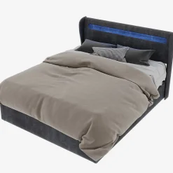 Lit Coffre Double 140x200 cm Adulte Moderne, Mécanisme à Vérin à Gaz et Rangement, Sans Tête de Lit, Sans Matelas, Velours Gris