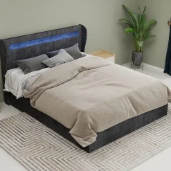 Lit Coffre Double 140x200 cm Adulte Moderne, Mécanisme à Vérin à Gaz et Rangement, Sans Tête de Lit, Sans Matelas, Velours Gris