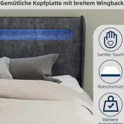 Lit Coffre Double 140x200 cm Adulte Moderne, Mécanisme à Vérin à Gaz et Rangement, Sans Tête de Lit, Sans Matelas, Velours Gris