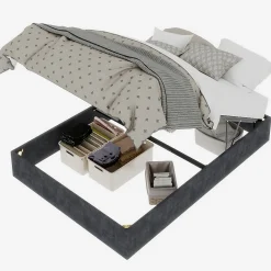 Lit Coffre Double 140x200 cm, Lit Adulte avec Vérins Hydrauliques et Rangement Intégré, Cadre Robuste, Velours Gris