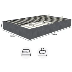 Lit Coffre Double 160x200 cm, Lit Adulte avec Vérin Hydraulique et Cadre Moderne, Sans Matelas, Gris