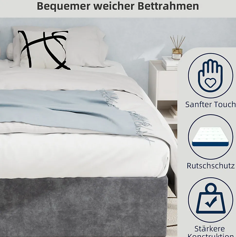 Lit Coffre Double 160x200 cm, Lit Adulte avec Vérin Hydraulique et Cadre Moderne, Sans Matelas, Gris