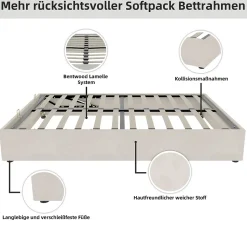 Lit Coffre Double 140x200 cm, Lit Adulte avec Vérins Hydrauliques, Cadre Moderne en Velours Beige, Sans Matelas