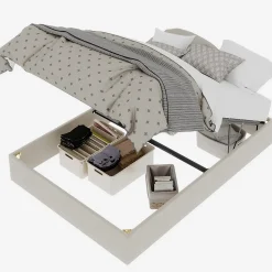 Lit Coffre Double 140x200 cm, Lit Adulte avec Vérins Hydrauliques, Cadre Moderne en Velours Beige, Sans Matelas