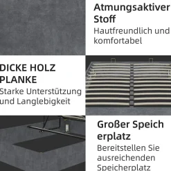 Lit Coffre Double 160x200 cm, Lit Adulte et Ado avec Vérins Hydrauliques, Cadre Moderne en Velours Hollandais Gris, Sans Matelas