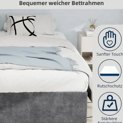 Lit Coffre Double 160x200 cm, Lit Adulte et Ado avec Vérins Hydrauliques, Cadre Moderne en Velours Hollandais Gris, Sans Matelas