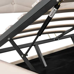 Lit Coffre Double 180x200cm Velours Tête Réglable Rayé Blanc Cassé Blackcolors