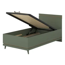 Lit coffre enfant NOKI 100x200 cm vert et bois Style scandinave