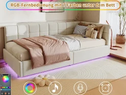 Lit Coffre Enfant 90x200cm Avec Coffre Hydraulique,éclairage LED Et USB,avec Sommier à Lattes,beige