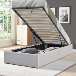 Lit coffre gris - 90x190cm - pieds - montage rapide - revetement facile entretien -