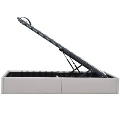 Lit coffre gris - 90x190cm - pieds - montage rapide - revetement facile entretien -