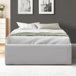 Lit coffre gris 90x190 cm - 12 lattes - montage rapide - confort optimal - usage quotidien - meuble pratique