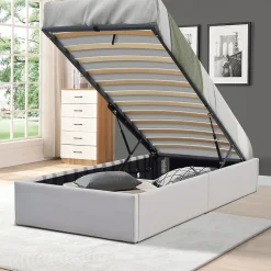 Lit coffre gris 90x190 cm - 12 lattes - Manon avec pieds - soutien ferme - confort optimal - usage quotidien - hautes performances