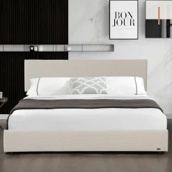 Lit coffre Juva rembourré avec velours côtelé 160 x 200 cm beige Corium