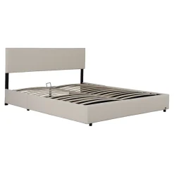 Lit coffre Juva rembourré avec velours côtelé 160 x 200 cm beige Corium