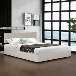 Lit coffre Juva rembourré avec velours côtelé 160 x 200 cm beige Corium