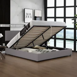 Lit coffre Juva rembourré avec velours côtelé 180 x 200 cm gris Corium