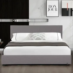 Lit coffre Juva rembourré avec velours côtelé 160 x 200 cm gris Corium