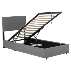 Lit coffre Juva rembourré avec velours côtelé 90 x 200 cm gris Corium