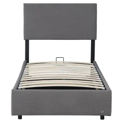 Lit coffre Juva rembourré avec velours côtelé 90 x 200 cm gris Corium