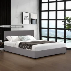 Lit coffre Juva rembourré avec velours côtelé 140 x 200 cm gris Corium