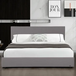 Lit coffre Juva rembourré avec velours côtelé 140 x 200 cm gris Corium