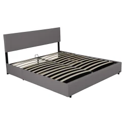 Lit coffre Juva rembourré avec velours côtelé 140 x 200 cm gris Corium