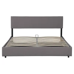 Lit coffre Juva rembourré avec velours côtelé 140 x 200 cm gris Corium