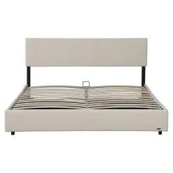 Lit coffre Juva rembourré avec velours côtelé 180 x 200 cm beige Corium