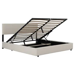 Lit coffre Juva rembourré avec velours côtelé 180 x 200 cm beige Corium