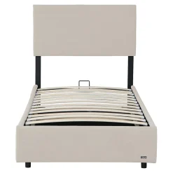 Lit coffre Juva rembourré avec velours côtelé 90 x 200 cm beige Corium