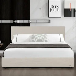 Lit coffre Juva rembourré avec velours côtelé 140 x 200 cm beige Corium