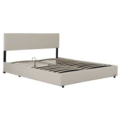 Lit coffre Juva rembourré avec velours côtelé 140 x 200 cm beige Corium