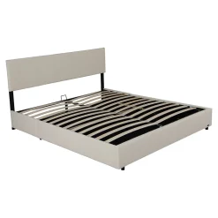 Lit coffre Juva rembourré avec velours côtelé 140 x 200 cm beige Corium