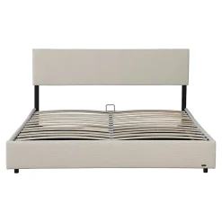 Lit coffre Juva rembourré avec velours côtelé 140 x 200 cm beige Corium