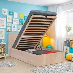 Lit coffre MADRID 90x190 + 1 sommier / Décor Chêne Blanchi