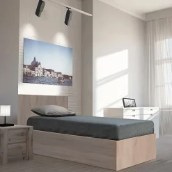 Lit coffre MADRID 90x190 + 1 sommier / Décor Chêne Blanchi