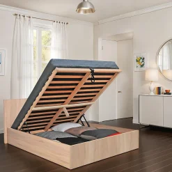 Lit coffre MADRID 180x200 + 1 sommier / Décor Chêne Blanchi