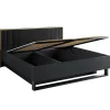 Lit coffre MONDO 160x200 cm Noir structuré et doré Pieds métal Sommier inclus
